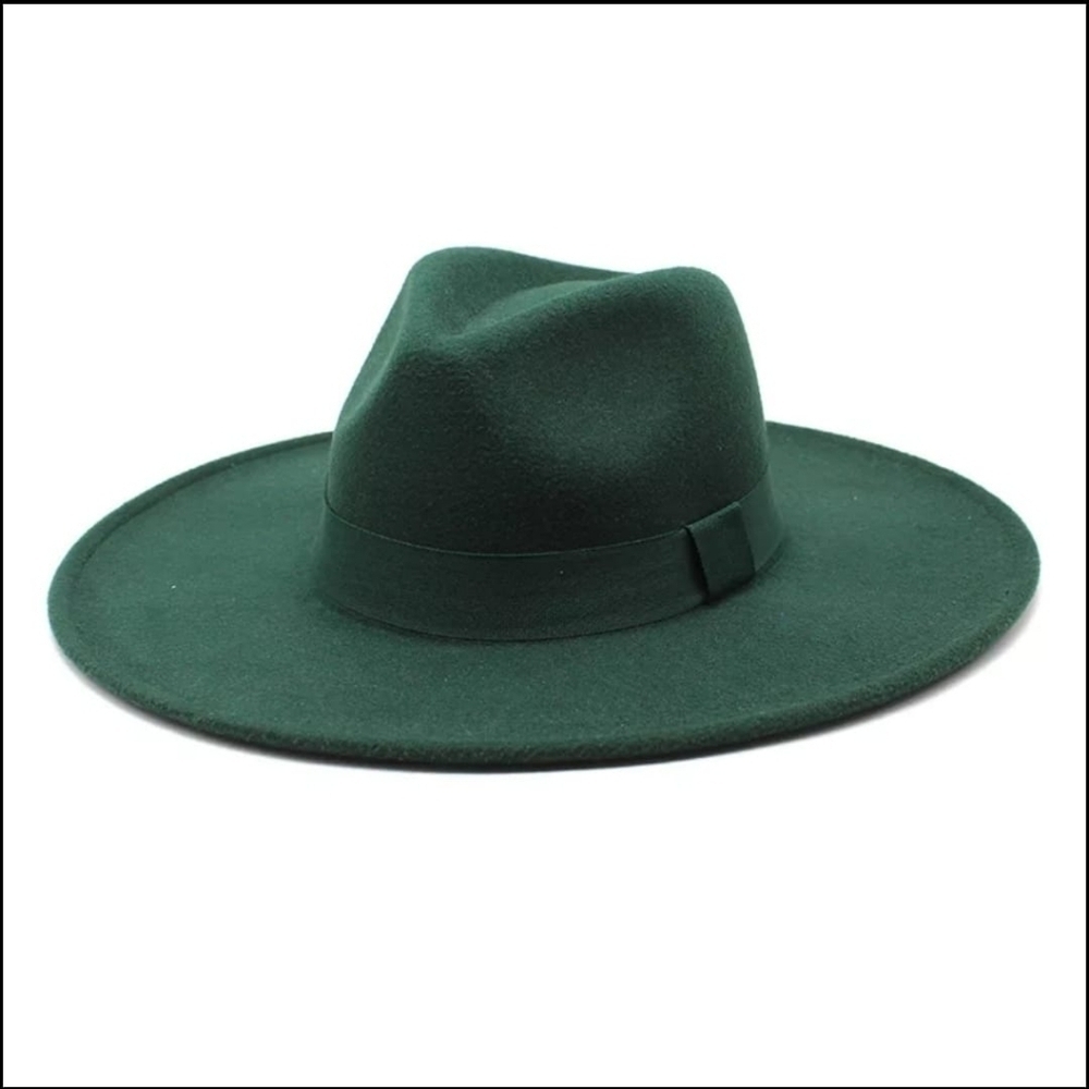 Dark green Bigger Wide Brim Fedora Hat